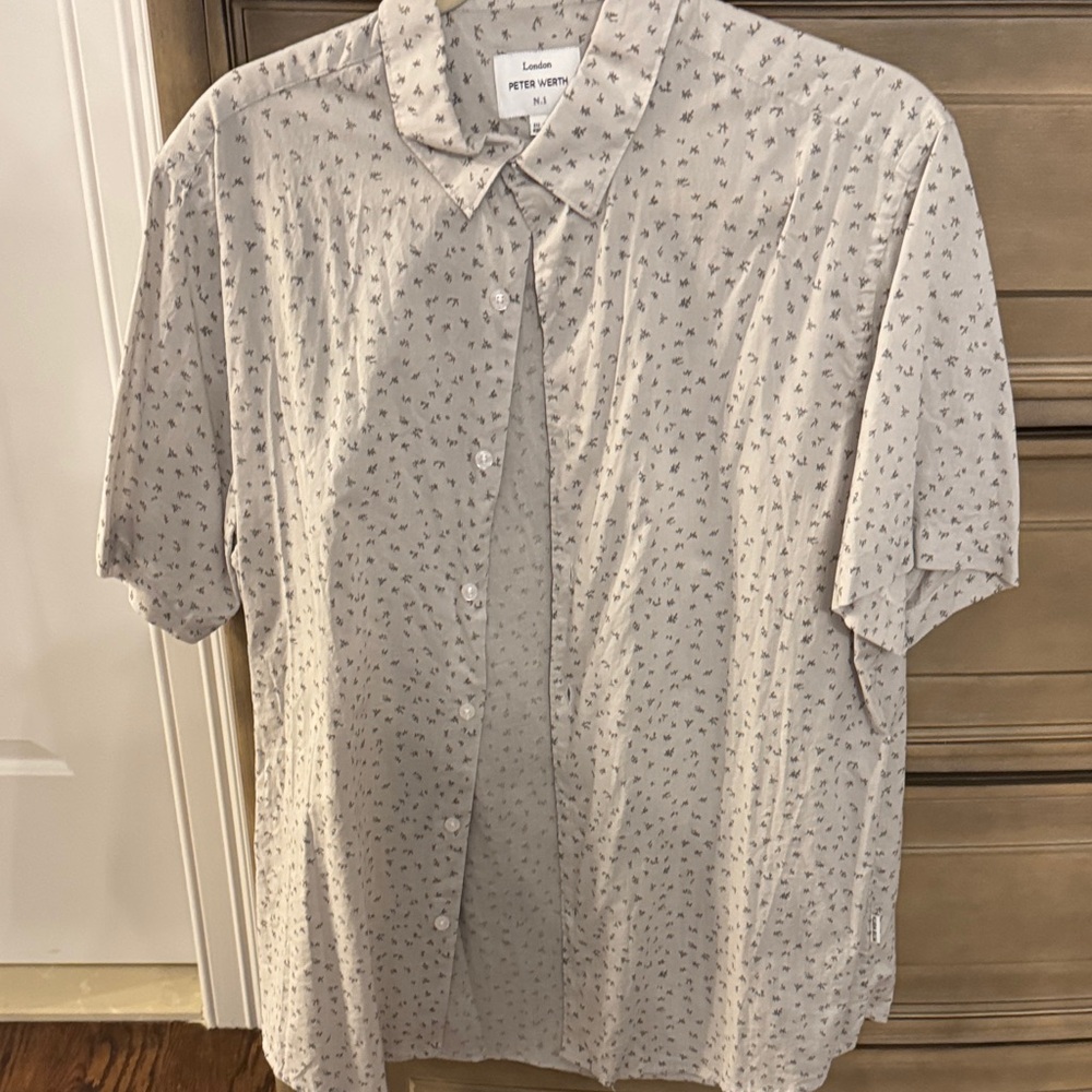 Lands' End Men's Casual Light Gray Patterned Shirt